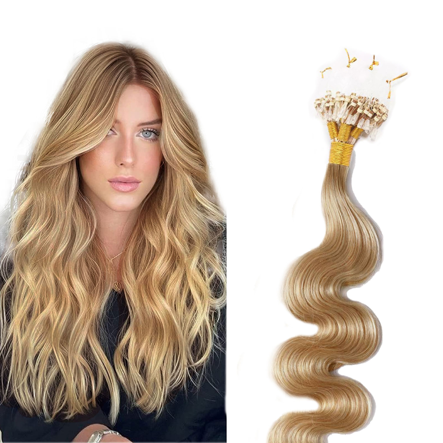 Micro Loop Wavy Hair Extensions Golden Blonde Buy Micro Loop Wavy