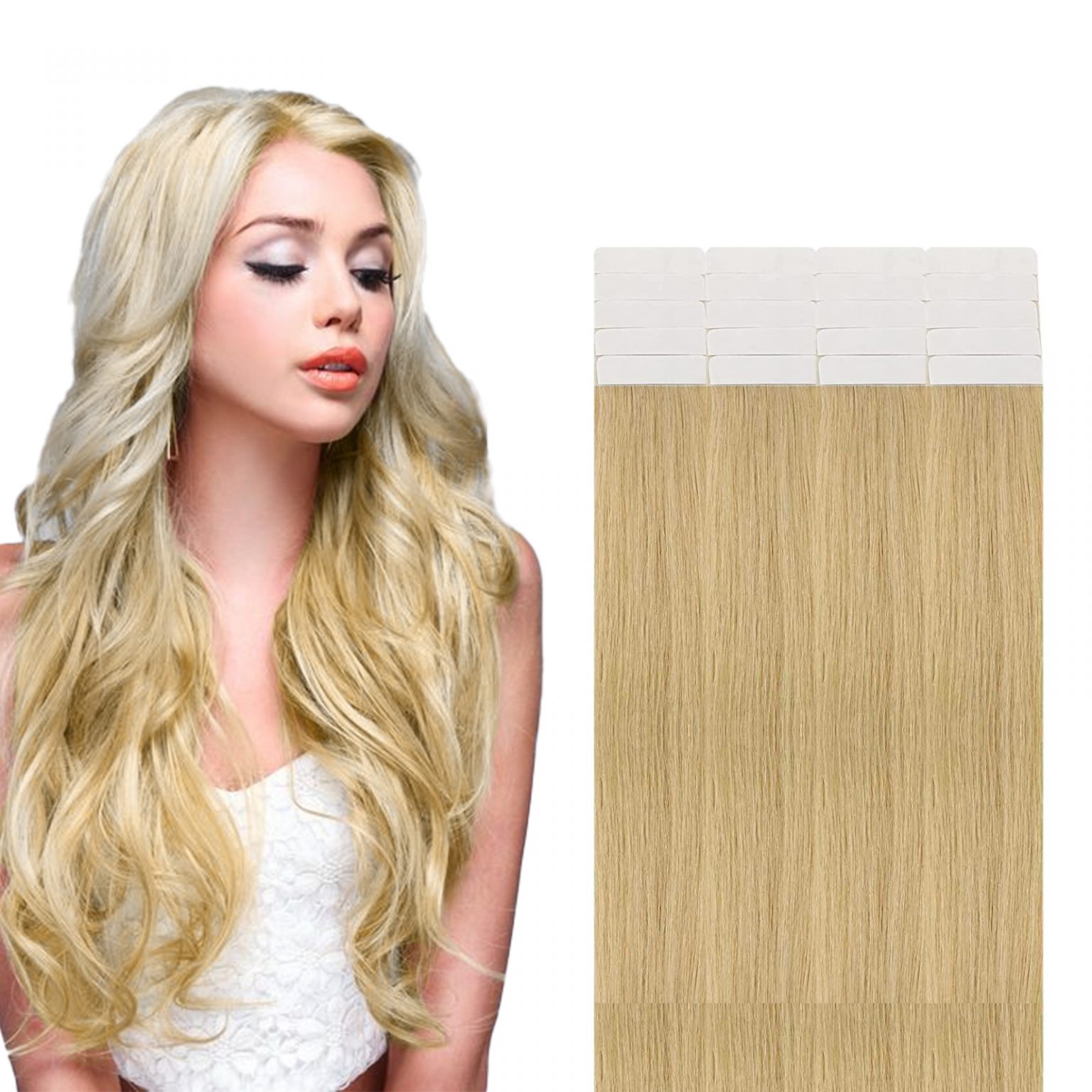 Tape In Hair Extensions Bleach Blonde 613 , Tape In Hair Extension Online