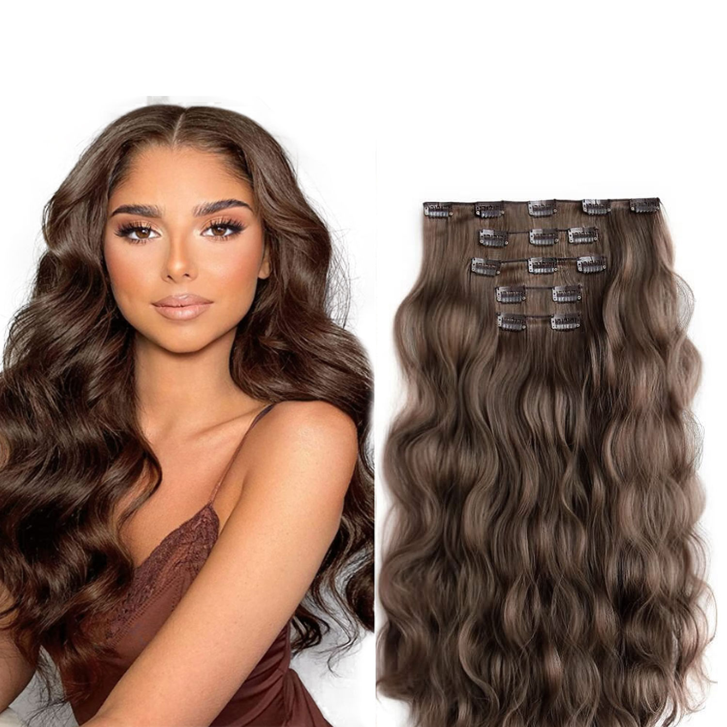 Buy Clip In Wavy Hair Extensions Ash Brown 8 Online Mhehair 