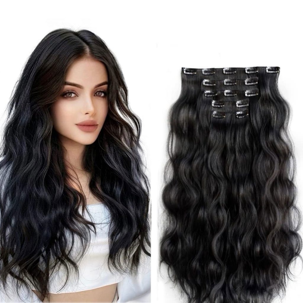 Buy Clip In Wavy Hair Extensions Jet Black #1 Online - MheHair