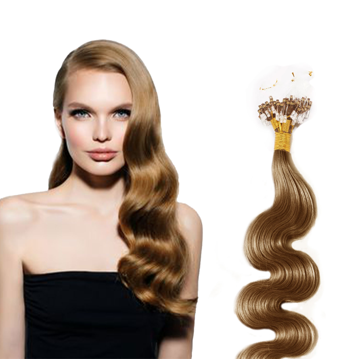 Micro Loop Wavy Hair Extensions Golden Brown 12 , Buy Micro Loop Wavy