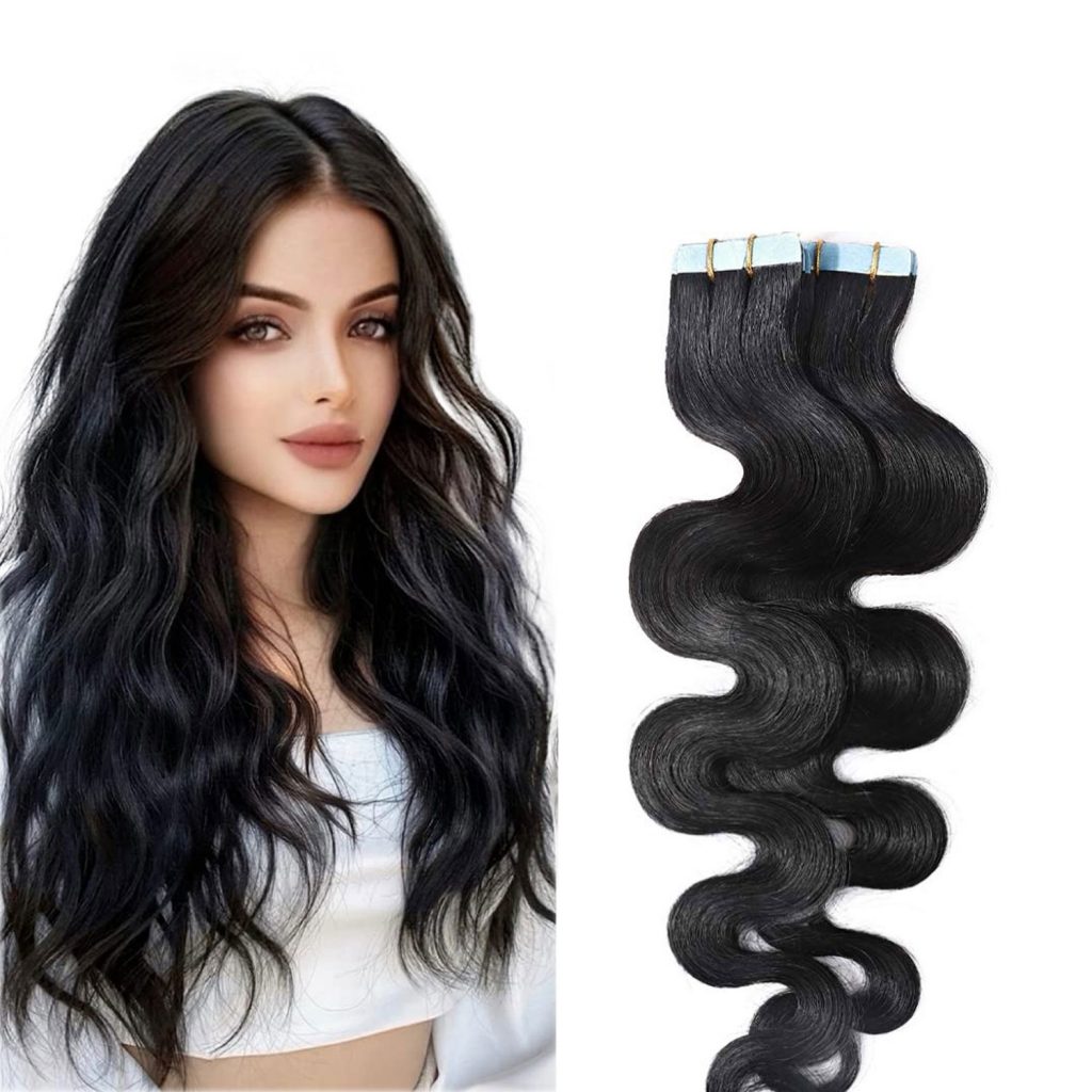 Tape In Wavy Hair Extensions Jet Black 1 , Tape In Hair Extension Online