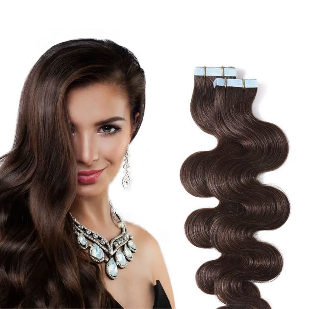 Tape In Wavy Hair Extensions Medium Brown 4 , Tape In Hair Extension