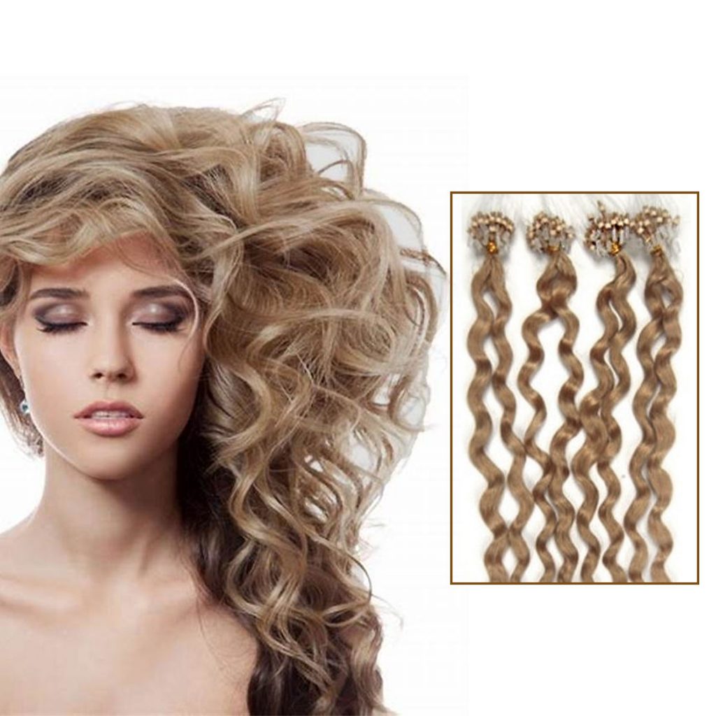 Micro Loop Curly Hair Extensions Golden Blonde 16 , Buy Micro Loop 